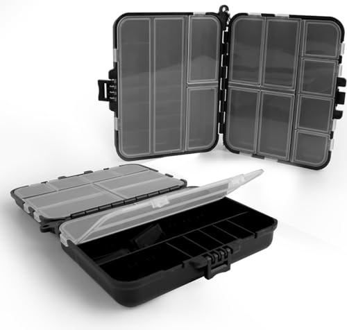 2 Stück Köderbox, Köderbox Angeln Angelbox Tackle Box Angeln Angelzubehör Angelköder Box mit Verstellbaren Einzelfächern Geeignet als Angelgeschenk Tacklebox Schwarz
