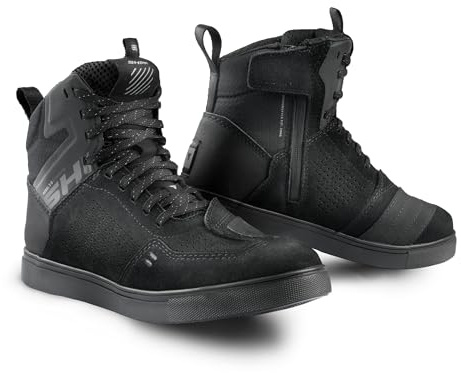 SHIMA REBEL 2.0 Botas Moto Hombre Cuero Ventilada Zapatillas Verano Calzado Motorista Baja Adventure Cremallera Lateral Protección Tobillo Motocicleta Trail (Masculinos, Ventilado Negro, 42)