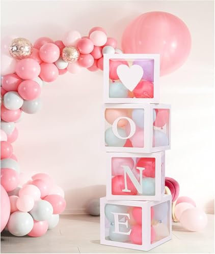 ONE Birthday One Balloon Box for Party,One Balloon Boxes for Birth Decoration Balloon Blocks Boxes with ONE Letter,Heart Design Card for Birthday,Photography Props,Wedding,Christmas
