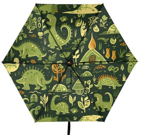 Linnyio Cartoon Muster Süße Dinosaurier Taschenschirm, UV-Schutz, Kompakter Reiseschirm, Sonnenschutz für Jungen und Mädchen
