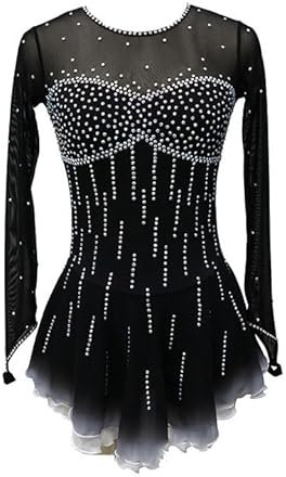 YDHTIZ Mädchen Eiskunstlauf-Trainingskleidung, Farbverlauf, schwarz, Halo-Färbung, Roller, Eislaufkleid, klassischer Gymnastikanzug, Schwarz , L