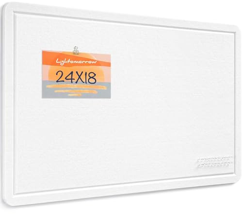 Lightomorrow Tablero de anuncios, tablero de fieltro decorativo de 24 x 18 pulgadas, tablero de corcho alternativo para pared, tablero de fotos plegable autoadhesivo con 20 chinchetas, blanco