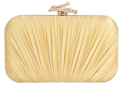 Gold Clutch Purse für Frauen - Abendtasche plissiert Clutch Bag mit Kette Crossbody Bag für formale Hochzeit Party (DE-Style 14-Gold)