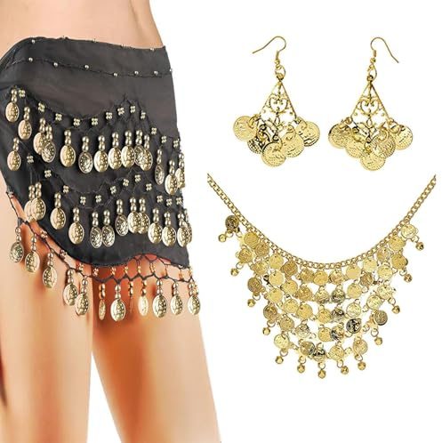 boocooberg Bauchtanz HüFttuch,PiratenkostüM Damen,Bauchtanz KostüM,Piraten Accessoires Damen,Wahrsagerin KostüM,Damen Bauchtanz Schal Mit 128 GoldmüNzen FüR Yoga, Bauchtanz, Zumba, Latin Dance