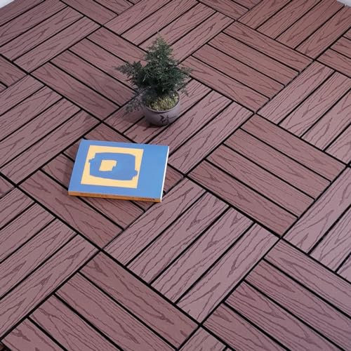 Kanduo Holz-Kunststoff-Terrassenfliesen Ineinandergreifende Terrassendielen aus Holz und Kunststoff, Terrassendielen for Aufstecken, wasserfest, leicht zu reinigen, Terrassendielen aus Verbundholz und