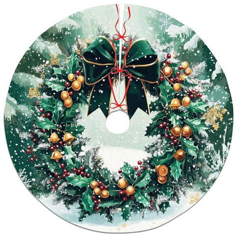 Falda de árbol de Navidad de bayas de acebo, diseño festivo verde para decoración de vacaciones de invierno, decoración del hogar de Navidad para interiores y exteriores, 48 pulgadas