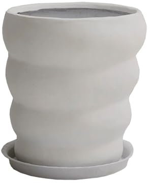 Macetas para Flores Maceta de arcilla de magnesio blanca con forma de espiral, con orificios de drenaje y bandeja, contenedor de flores for habitaciones, jardines y patios Maceteros Decorativos