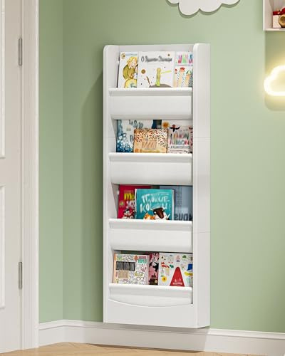 CHOEZON Kompaktes Bücherregal Kinder, 4-stufiges Regal, Montessori Kinderregal, Wandregal, Stoff-Organizer für Kleinere Bücher, für Kinderzimmer, Enge Räume Hinter Türen, Weiß DMCW40WB