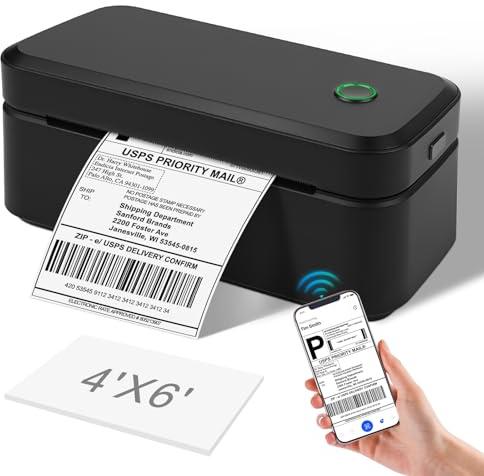 GuKKK Bluetooth frakt etikettskrivare, 4 x 6 tum, etikettskrivare för paket och små företag hemma, kompatibel med Amazon, DHL, UPS, Shopify