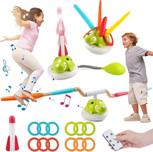 enseak musical jump toss ring game toy,rocket launcher for kids,jumping games,musical jump and toss,jumping toy,stomp rocket for kids,3 in 1 outdoor game,indoor outdoor sport toys gifts-1 set