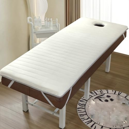 Materasso per Lettino da Massaggio in Memory Foam con Foro, Coprimaterasso per Lettino da Massaggio con Poggiatesta e Fasce Elastiche, Cuscino per Letto Antiscivolo, Spessore 6 cm/Beige/190 * 70Cm R