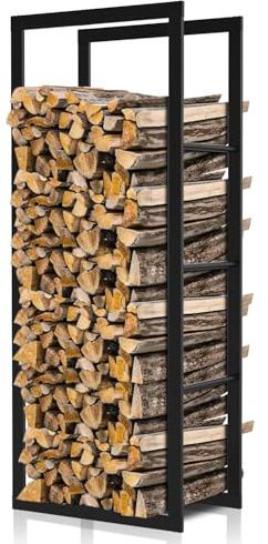 Vkechh Étagère à bois de cheminée en métal à suspendre pour intérieur et extérieur - Noir - Pour rangement intérieur et extérieur du bois de chauffage - Support intérieur pour bois de cheminée (noir