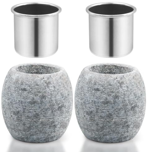 2 Pcs Sauna Aromatherapy Stone Cup, Essential Oil Diffuser for Sauna, Natural Rock Aromatherapy Diffuser with Stainless Steel Bowls for Spa
