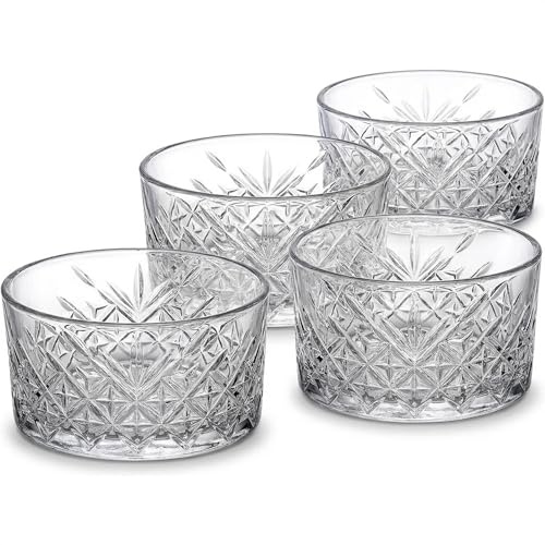 Der-Porzellan-Laden by Pasabahce Timeless Glasschalen 210 ml, 4er Set, Dessertschalen aus Kristallglas, Facettenschliff, spülmaschinengeeignet