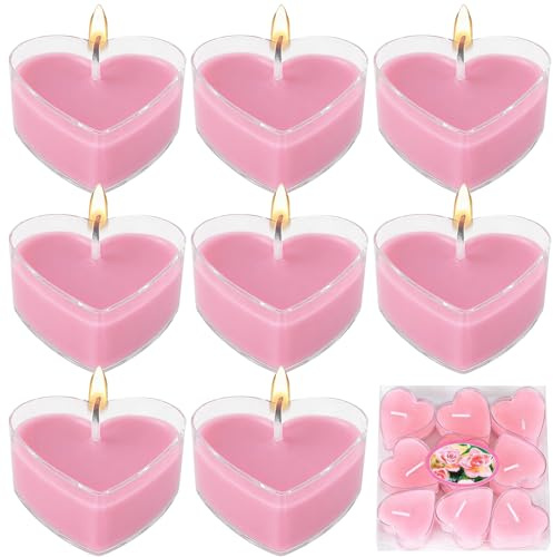 Candele Rosse Cuore,9 Pezzi Candela Romantica,Candele a Forma di Cuore Piccole,Decorative,per Matrimonio, Anniversario e Fidanzamento - 4cm (Rosa)