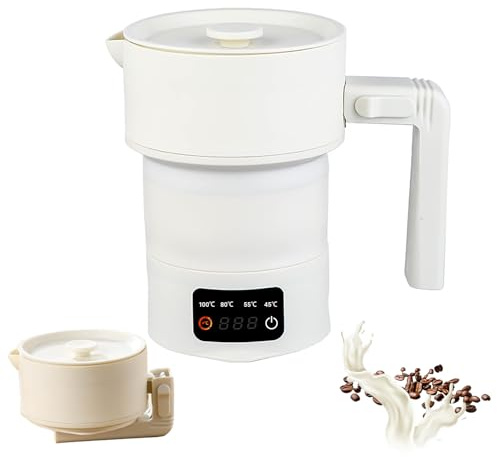 Collapsible Travel Electric Kettle, 600ml Portable Foldable Kettle with 4 Temp Presets, Fast Boiling, BPA-Free Silicone for Camping, Hotel & Office Use