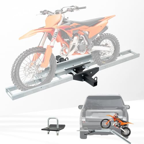 Rextact 400LBS Motorcycle Hitch Carrier Rack with 47 Loading Ramp, Anti-Tilt Design, Shock Absorption, Heavy-Duty Steel Frame, Fits 2 Receiver and 5.5 Wide Tires, Easy Load & Transport