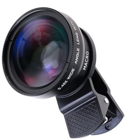 Helilyco Kit obiettivo fotocamera telefono con macro 15X e grandangolo 0.45X, smartphone, per borsa da viaggio compatta inclusa, costruzione ABS
