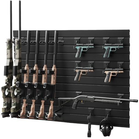 VEVOR Estante de Pared para Armas de Fuego, Capacidad de 6 Escopetas y 6 Pistolas, Soporte de Montaje en Pared, con Ganchos Adicionales, Acero al Carbono, Organizador de Accesorios para Taller Garaja