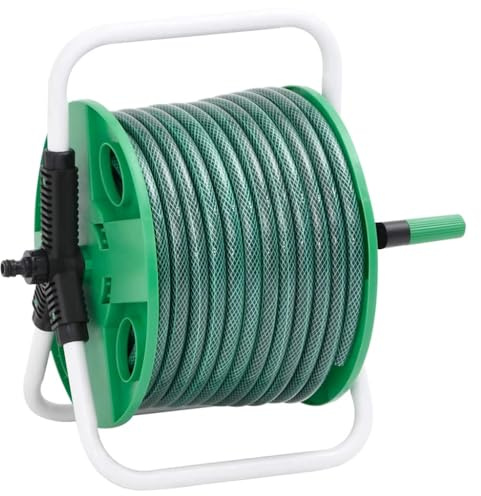 Genérico Carrete de Manguera de pie con Set racores PVC Verde 0,5 30 m, Soporte de Manguera de jardín Verde,3281511