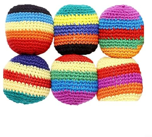 snowchecking 6PCS Hand-Woven Hacky Footbags, Premium Cotton Hacky Balls,for Children, Multicolor 5cm Sandbags,for Balance Training, Solo Practice and Group Games(Handwoven)