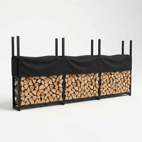 Coemo Brennholzregal Metall wetterfest mit Plane HANS 3 Segmente Länge | Kaminholzregal für außen, Feuerholzregal Garten, Holzlager Kaminholz, Holzregal Terrasse, Holzunterstand Outdoor & rostfrei