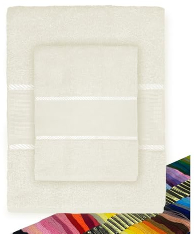 Tex Family - Juego de toallas de rizo, tela Aida, para bordar punto de cruz, 1 + 1 (tocador y lavabo) - Color beige