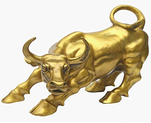 Kleine „Wall Street“-Bronzefigur Wilder Bulle/Ochse/Stier, ca. 11,4 , Goldfarben