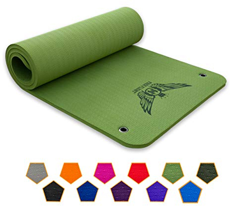 FREE FLIGHT Yogamatte Fitnessmatte Gymnastikmatte Pilatesmatte Sportmatte rutschfest Luxusmatte mit Ösen zum Aufhängen extra dick 1,5 cm (Grass Grün)