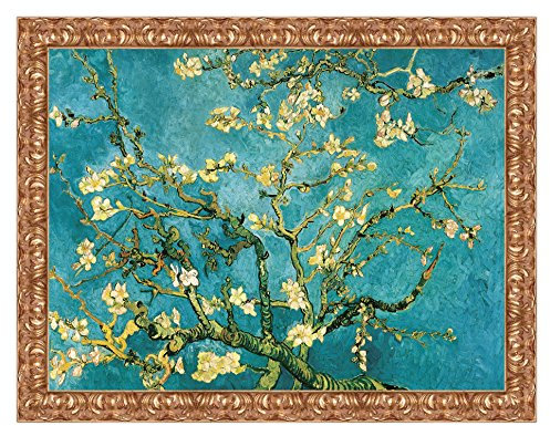 LuxHomeDecor Quadro stampa su tela Vincent van Gogh Mandorlo in fiore con cornice in legno oro classico misura 53x43 CM