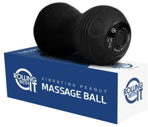 Rolling With It Vibrating Peanut Massage Ball - Deep Tissue Trigger Point Therapy, Myofascial Release - Handheld, Cordless - 4 Intensity Levels - Dual Lacrosse Ball Vibration Massager (Black)