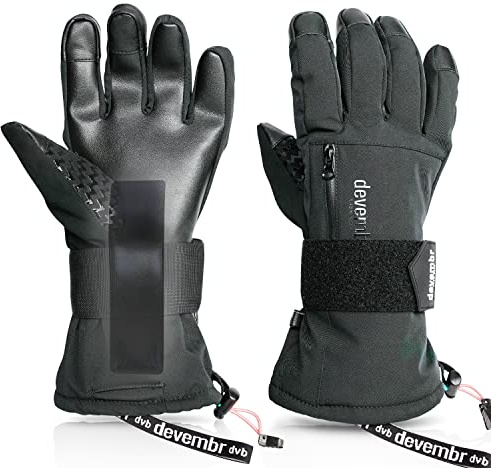 devembr Snowboarding Gloves with Wrist Guards, Ski Gloves Touchscreen, Snow Gloves Waterproof, Black, M