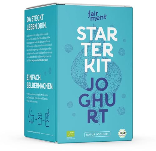 Fairment Joghurt Starterkit - Anfängerfreundlich | Sofort Startklar | 100% Bio Joghurtkulturen - Mit Edelstahl Joghurtbereiter und Zugang zur Fairmentierer-Community