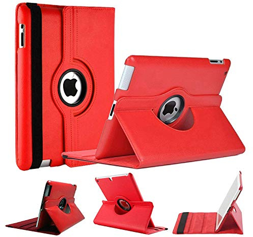 World Biz Custodia rotante per iPad 2/3/4 (vecchio modello) 9,7'' - rotazione a 360° antiurto in pelle PU custodia a libro con funzione sleep/wake automatica (rosso)