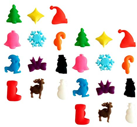 NUOBESTY 24pcs Christmas Wine Glass Marker Silicone Drinking Glass Charms Christmas Party Supplies (Mixed Color)