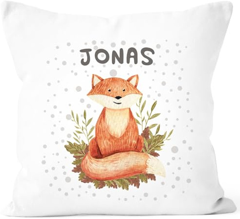 SpecialMe® Kissen-Bezug mit Namen Fuchs Baumwolle 40x40 Weiss Unisize