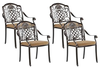 Uppsättning av 4 Trädgårdsstolar av Aluminium i Brun Färg med Sittdynor i Retro Stil Salento