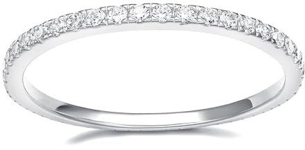 EAMTI 2mm 14K White Gold Plated Wedding Band Cubic Zirconia Full Eternity Stackable Brass Engagement Ring Size 6