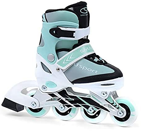 SMJ Kinder Mädchen Inliner Inlineskates Größenverstellbar | 82A Rollen | ABEC7 Carbon Kugellager | Einstellbare Fitness Skates für Kinder | Türkis (L (38-41))