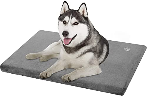 EMPSIGN Hundebett Grosse Hunde Hundekissen waschbar, Hundebett Wasserdicht L 89x56cmx7.6cm, Hundekissen passend für Käfige, Hundematte mit Abnehmbarem und waschbarem Bezug für große Hunde, Grau