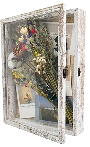 GraduationMall Weiß 28x35cm 3D Bilderrahmen Tief Objektrahmen Schaukasten Türvitrine Retro Weiß,Geschenk für Hochzeit Bouquet Medaillen Erinnerungsbox