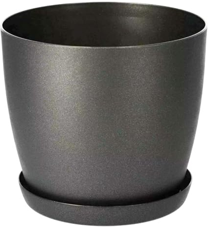 B2C Flower Pots 6 Colours 8 sizes Matt Plastic Plant Pots Planter + Saucer Tray Deco (Black Graphite Matt, 18 cm)