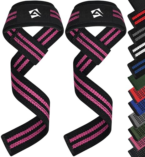AQF Cinghie Sollevamento Pesi con Neoprene Imbottito, Straps Palestra Grip | Cotone Industriale 58 cm, Imbottitura 5 mm, Etichette Destra Sinistra, Ideale Per Stacchi, Trazioni, Coppia per Uomo Donna