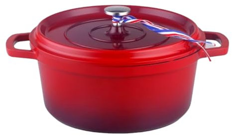Kamberg - 0008186 - Cocotte Ø 16 cm Ronde Rouge Flammée - Fonte d'aluminium - Revêtement pierre - Tous feux dont induction - Sans PFOA