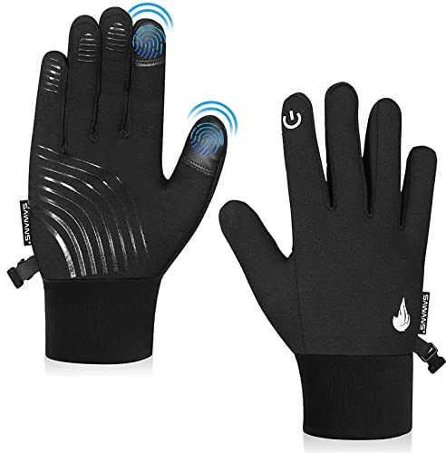 SAWANS Guantes de Ciclismo para niños, Deportivos, térmicos de Invierno, para niños y niñas, Resistentes al Viento, Antideslizantes, para Pantalla táctil, de 3 a 10 años, (Negro, M (7-8 años))