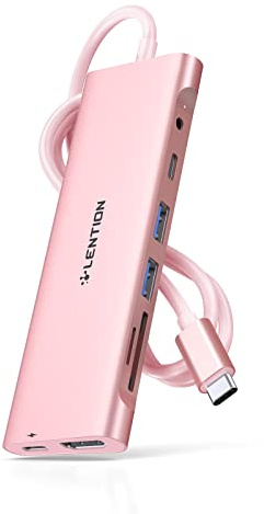 LENTION USB C Hub Langes Kabel 4K HDMI, 2A1C USB 3.0, SD&TF Kartenleser,AUX | 3.5mm Audio, 60W Aufladung USB-C Adapter auf USB für MacBook Pro/Air 2016+, iOS/iPadOS, ChromeOS, Windows Laptops - Roségold