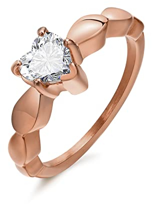 Bishilin Rosegold Ring Personalisiert, Damen Ringe Edelstahl mit Herz Zirkonia Freundschaftsringe mit Gravur Frauen Ringe in Bijouterie Gr.55 (17.5)