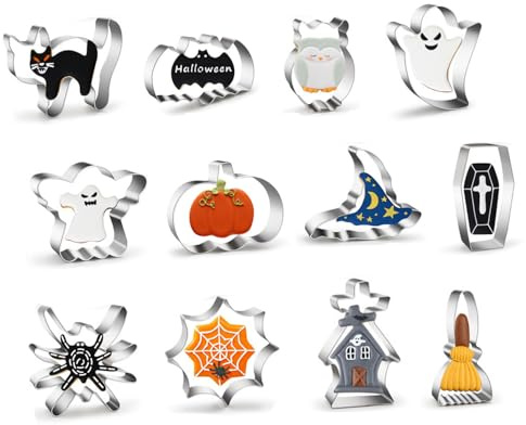 FANXIYA 12 Stück Ausstechform für Halloween, Plätzchen Ausstecher Allerheiligen aus Edelstahl Ausstechform Set für DIY Cookie, Fondant, Torten, Party-Deko