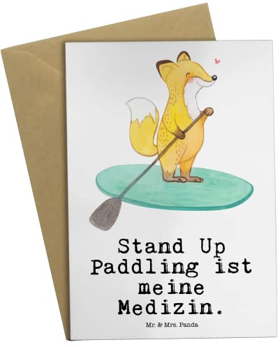 Mr. & Mrs. Panda Klappkarte Fuchs Stand Up Paddling - Geschenk, Paddle, Glückwunschkarte, einladungskarten, Boarding, weihnachtskarten, dankeskarten, Subben, babykarte, Grußkarten, SUB