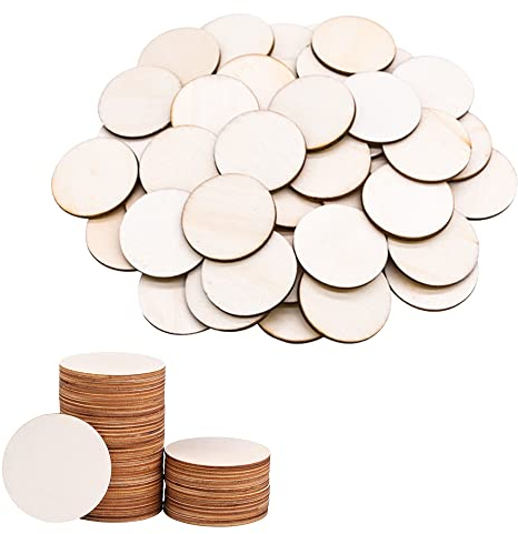 Pamtns Holzscheiben 4cm 100 Stück Naturholzscheiben zum Basteln - Unvollendete Runde Holz Log Scheiben für DIY Handwerk Untersetzer Verzierungen